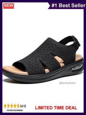 Mesh Knit Walking Sandals Faux Leather Wedge Sandals